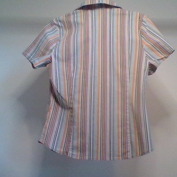 New Connection green/multi color button stripe short sleeve shirt - Picture 2 of 3